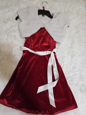 lilt Red Dress with White Faux Fur Trim